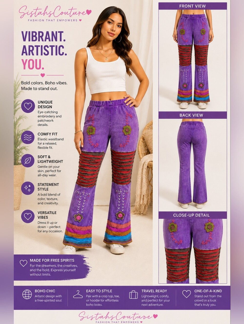 K.P.C. | Boho Acid Wash Purple Patchwork Pants | Size S